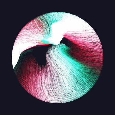 Animation: line-heads swirling through a curl-noise field, leaving fading trails